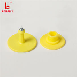 Small Yellow RFID Barcode UHF Ear Tag 860-960MHz With Buttons 32mm*24mm